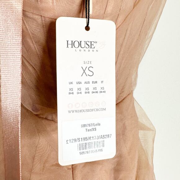 House of CB Leila Strapless Blush Mesh Shirred Bodycon Mini Dress Cream Size XS - Picture 9 of 12